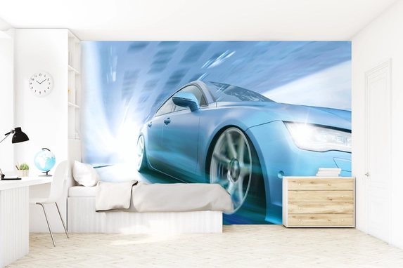 Photo wallpaper with car for boys room.