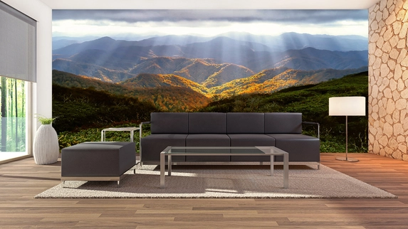 Photo wallpaper nature (mountain landscape with forest).