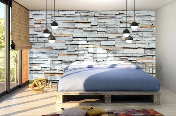 Photo wallpaper with stone structure.