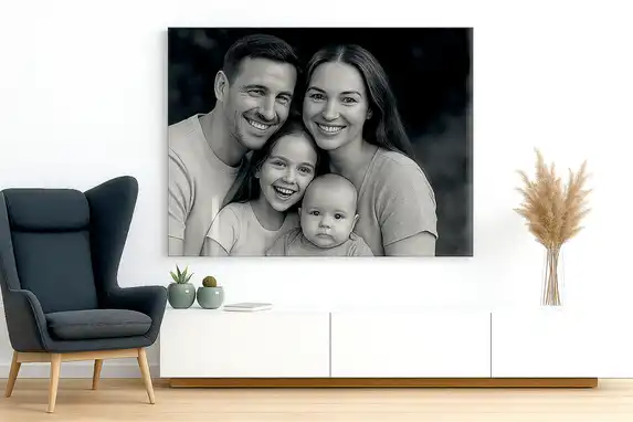 A black and white family photo also looks great on plexiglass.