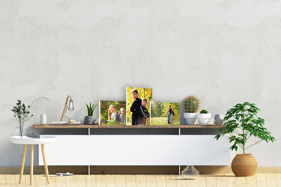 Combining the photo on wood block sizes gives a nice effect.