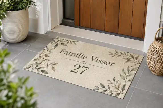 Doormat with family name and house number – personal and stylish
