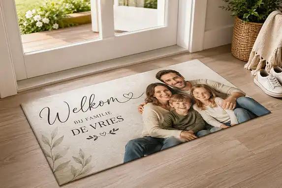 Doormat with family name, photo and house number – personal and stylish for your home
