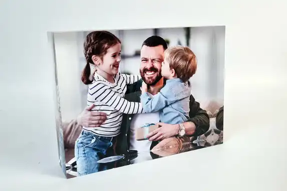 Family photo in plexiglass block, a beautiful Motherday or Father's Day gift