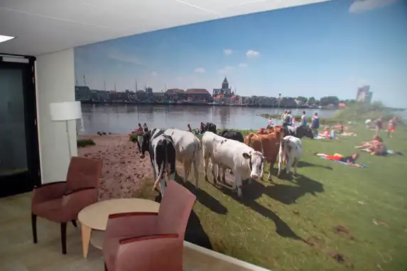 Seamless Airtex photo wallpaper in one piece, optionally available with acoustic damping for sound absorption.