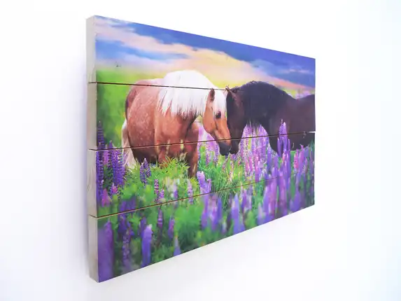 Colorful photo printed on scaffolding wood.