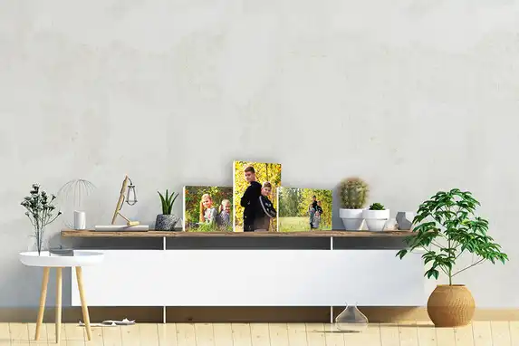 Combining the photo on wood block sizes gives a nice effect.