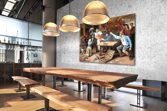 Art reproduction in plexibond, optionally with anti-reflective acrylic.