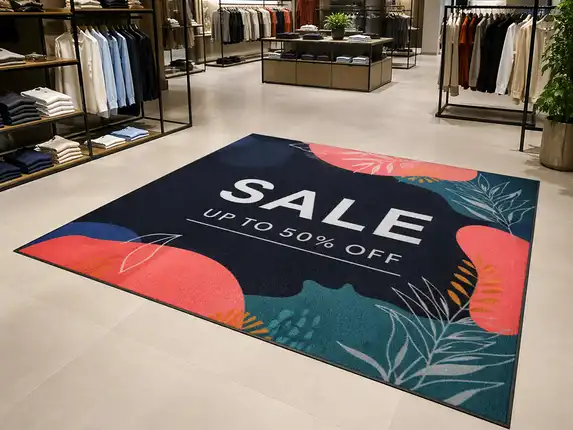 Printed floor mat with custom design – stylish for entrances and shops.