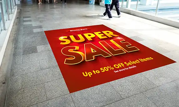 Printed promotional floor mat – ideal for campaigns, shops and events.