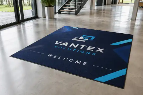Printed welcome mat with logo – professional business entrance.